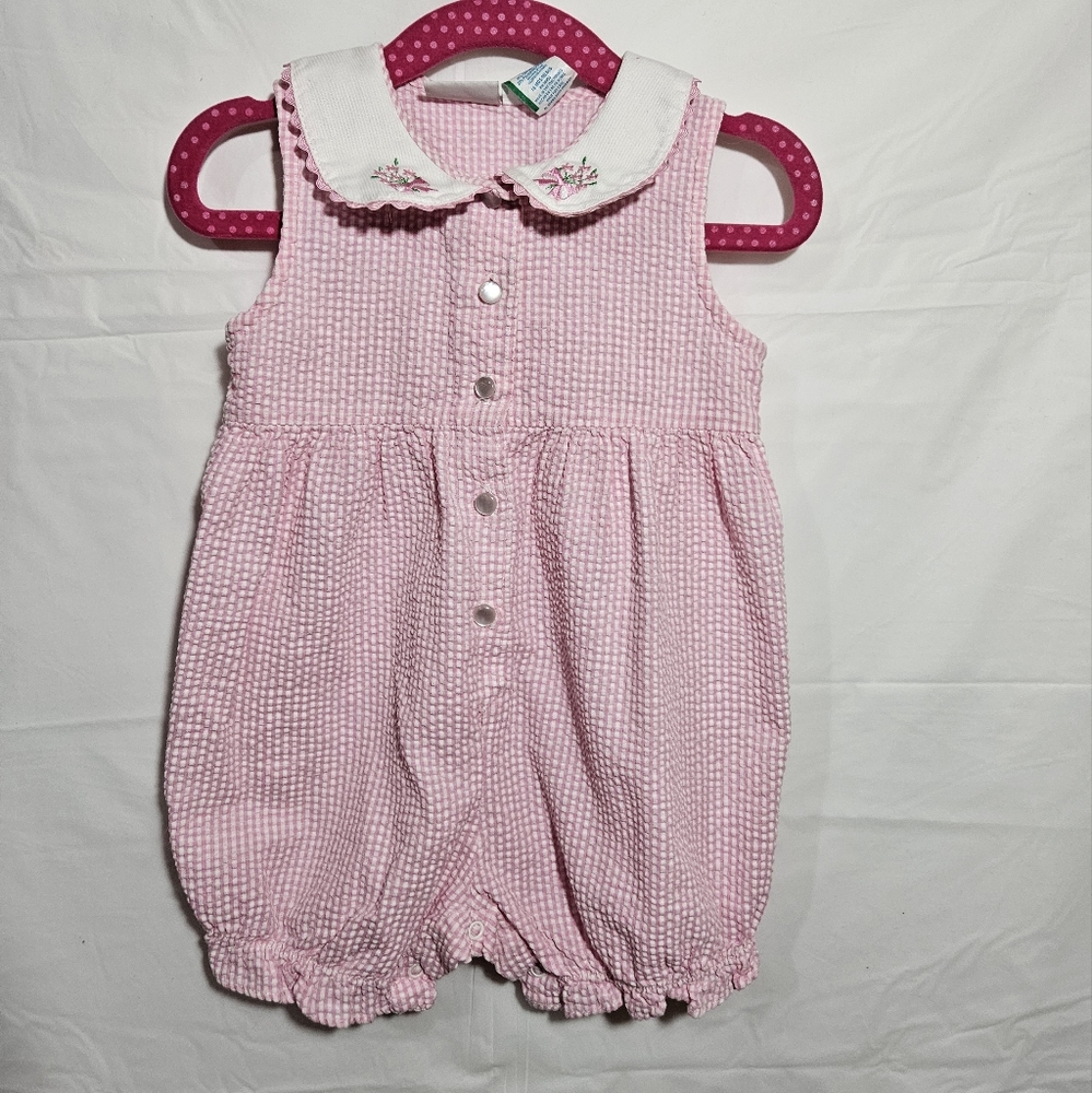Vintage Carter's Pink Gingham One Piece Bubble Bodysuit Toddler Size 18 Months